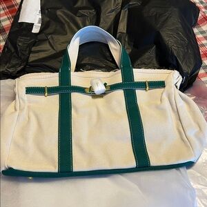 Canvas Tote Bag with Green Accents